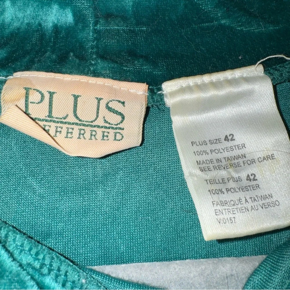 Women’s Plus Vintage Green Leaf Print Velvet Floral Hugh Neck Short Sleeve Top - Picture 6 of 11